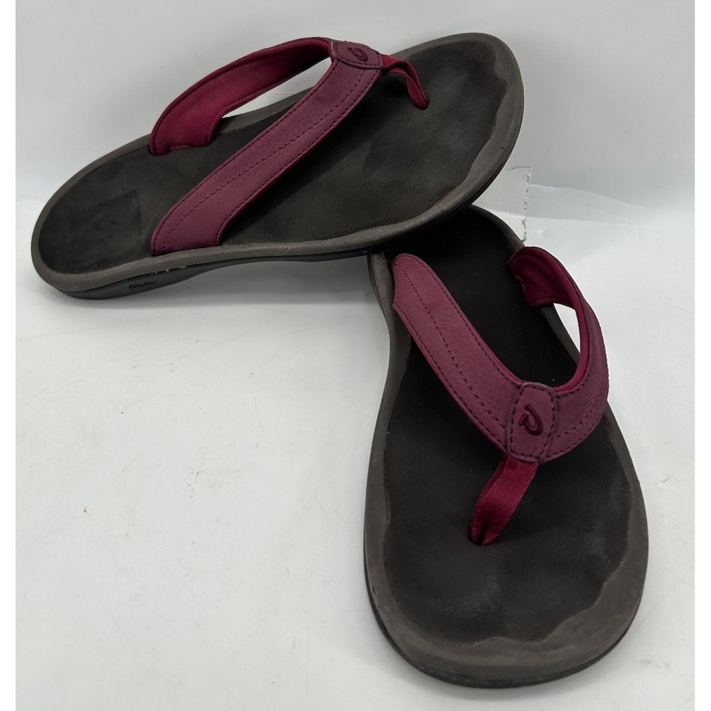 OluKai Ohana Slip On Thing Sandals 21110 Burgundy Women's Size 9
